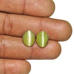 9.33-Carat Pair of Greenish Yellow Indian Chrysoberyl Cat's Eye