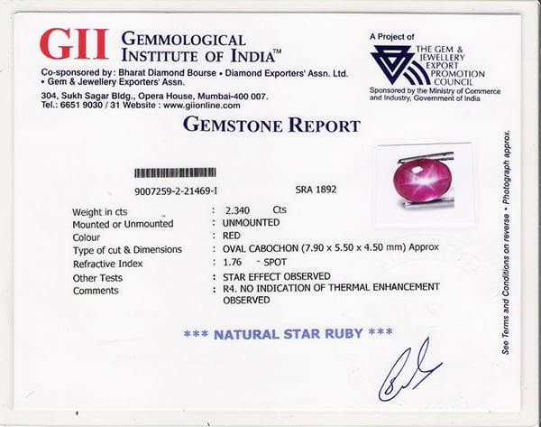 GII Sample Certificate