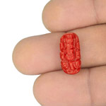 7.84-Carat Orangy Red Italian Coral with Carving of Lord Ganesha