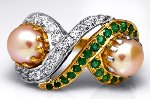 Pear, Diamond & Emerald Ring