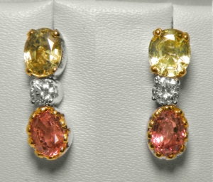 Sapphire, Diamond & Padparadscha Earrings