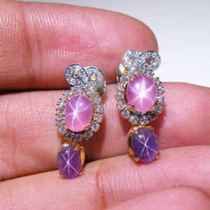 Star Ruby & Star Sapphire Pendant & Earrings Set